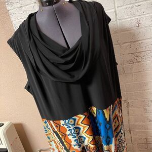 R&K Orange Blue Plus Size Sleeveless Cowl Neck Dress 2X